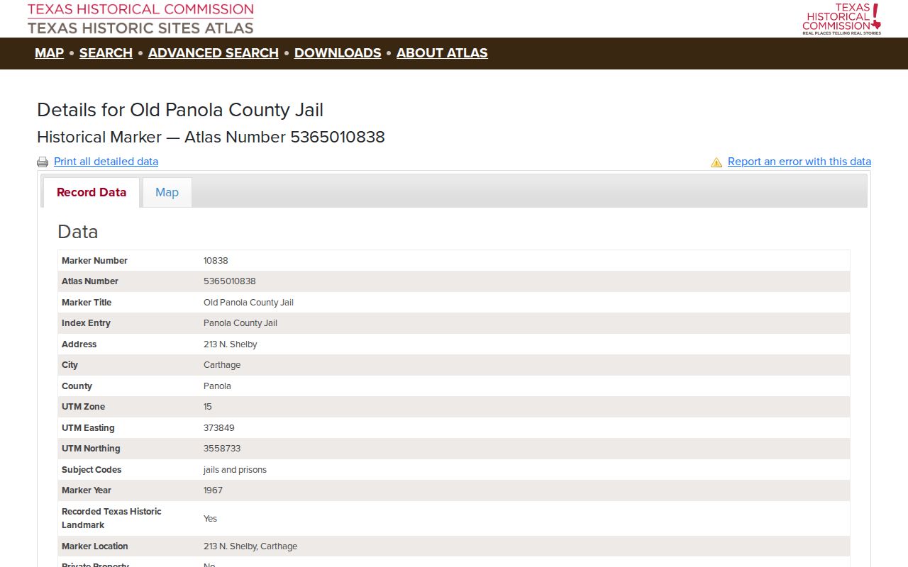 Old Panola County Jail historical record and release-era distinction
