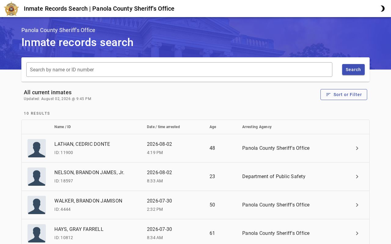 Panola County current-inmate portal used before a 72-hour records review